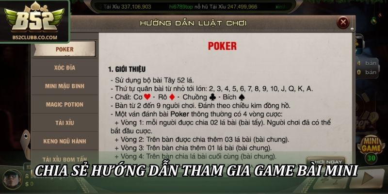 Chia sẻ hướng dẫn tham gia game bài mini
